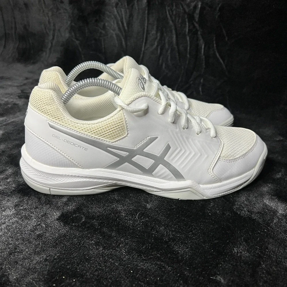 Asics Gel-Dedicate 5 E757Y Womens 10.5 Tennis Shoes White Silver Lace Up Sneaker